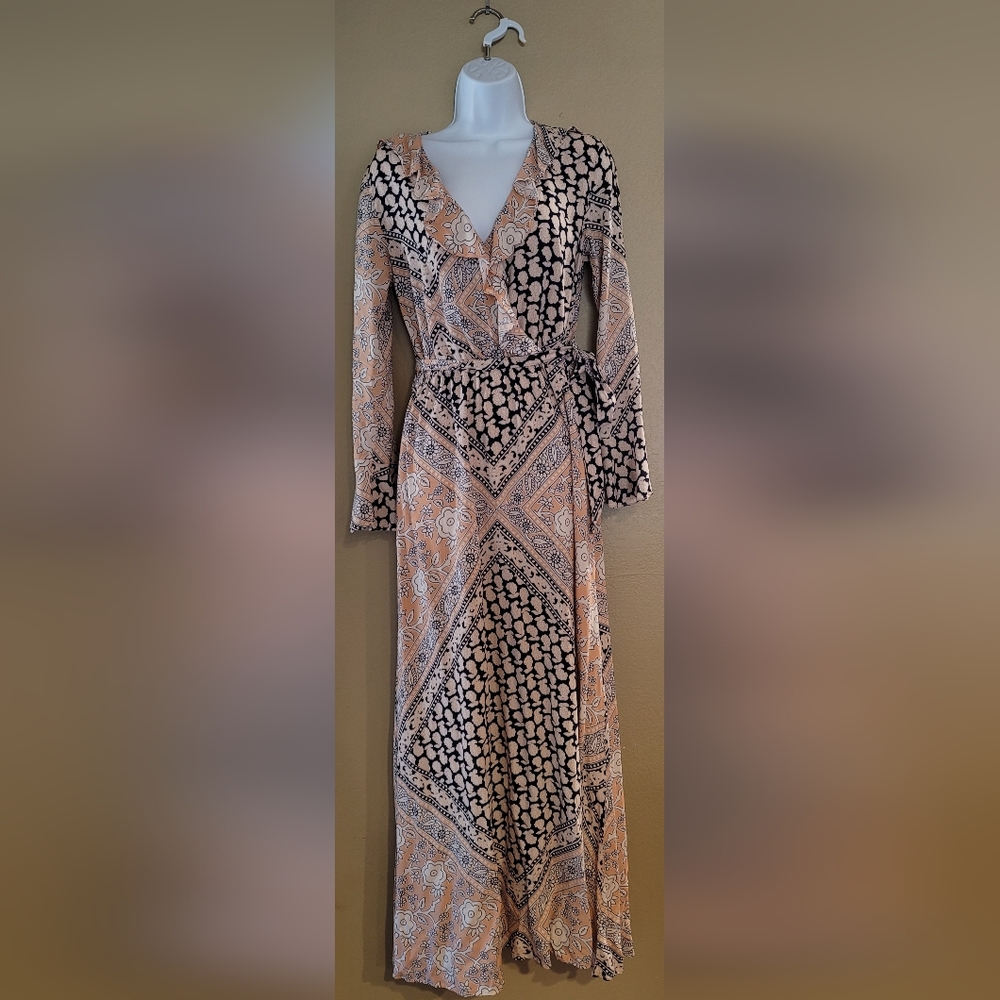 Aakaa Peach mixed floral print prairie dress sz M